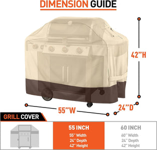 Arcedo BBQ Grill Cover, Heavy Duty 55 Inch Waterproof Gas Grill Cover for Weber Charbroil Nexgrill Brinkmann Grills and More, UV Resistant Outdoor 3-4 Burner Barbecue Cover with Air Vents, Beige&Brown