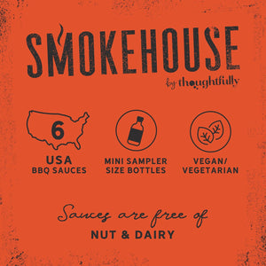 Smokehouse by Thoughtfully, Gourmet Mini BBQ Sauce Gift Set, Flavors Include Honey, Chipotle, Sweet & Spicy, Smoky Bourbon, Mango, and Kansas City, BBQ Sauce Variety Pack, Set of 6