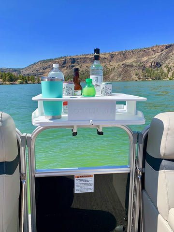 Image of Bar Boat Caddy Organizer - Pontoon Rail Mount | Portable Boat Table and Boat Bar, Pontoon Tables for Boats with Cup Holders, Boat Storage Accessories
