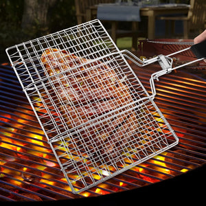 Grill Basket, Stainless Steel Barbecue Basket with Foldable Handle, Portable Outdoor/Camping Grilling Accessories, Grill Vegetable Basket for Garden, Outdoor, Camping