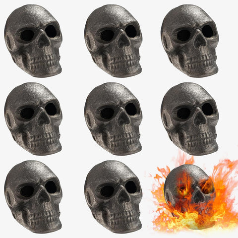 Image of Metal Fireproof Fire Pit Skulls | Set of 8 | Spooky Ceramic Skeleton Props, Reusable Gothic Decor for Outdoor & Indoor Fireplaces, for Bonfire, Campfire, Firepit, BBQ, Creepy Home Decor