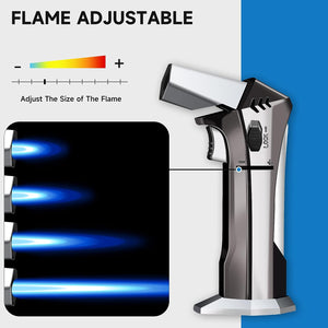 Butane Torch - Refillable Torch Lighter, Kitchen Torch for Baking, Cooking Food, Creme Brulee, BBQ, Blow Torch with Safety Lock and Adjustable Flame, 2 Cans Butane Included.