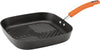 Brights Hard Anodized Nonstick Square Griddle, Grill Pan (11-Inch), Gray with Orange Handles