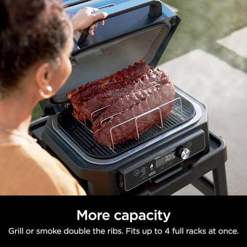 Image of Ninja XSKRACKXL Woodfire Rib Rack, Compatible with OG800 and OG900 Series, Smokes 4 Full Racks of Ribs, Elevates Ribs for All-Around Airflow, Even Bark, Steel, Silver