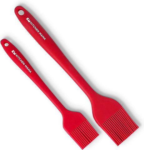 Image of Kitchen Mama Silicone Basting Pastry Brush Gift: Set of 2 Heat Resistant Basting Brushes for Baking, Grilling, Cooking and Spreading Oil, Butter, BBQ Sauce, or Marinade. Dishwasher Safe (Red)