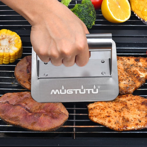 Image of MUGTUTU Stainless Steel Burger Press,5.5 Inch Smash Burger Press, Non-Stick Smooth Hamburger Press, Bacon Press,Grill Press Perfect for Flat Top Griddle Grill Cooking,Burger Smasher for Griddle