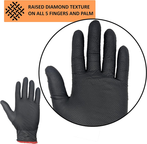 Image of Black Disposable BBQ Grill Gloves Kit - 50 Heavy Duty Textured Grip and 2 Heat Resistant Reusable Liners Meat Pulling
