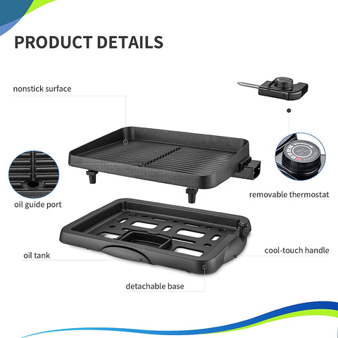 Image of Indoor Grill Electric Korean BBQ Grill Nonstick 1500W, Removable Griddle Contact Grilling with Smart 5-Heat Temp Controller, Kbbq Fast Heat up Family Size Mini 14 Inch Tabletop Plate Pfoa-Free Black