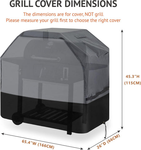 Image of Waykea Heavy Duty Grill Cover 65 Inch, 600D Oxford Waterproof UV & Fade Resistant BBQ Cover for Weber Char-Broil Dyna Glo Nexgrill Charcoal Gas Grill (65”W X 26”D X 45”H, Gray/Black)