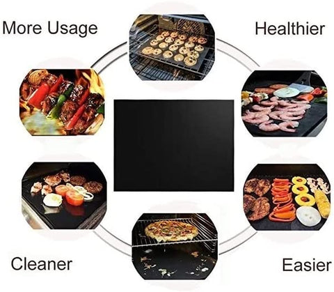 Image of JPL Grill Mats Set of 5 - Non-Stick BBQ Grill Mats, Heavy Duty, Reusable, and Easy to Clean - Works on Electric Grill Gas Charcoal BBQ - 15.75 X 13-Inch, Black
