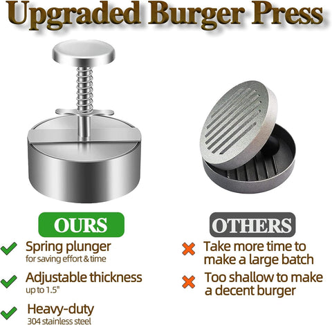 Image of Labibida Adjustable Hamburger Patty Maker,Burger Press W/ 50 round Patty Papers,Stainless Steel Non-Stick Hamburger Press Patty Maker Mold for Kitchen BBQ Grill