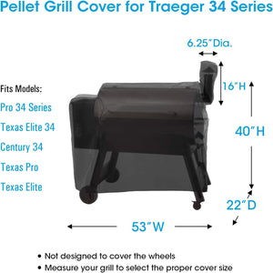 Pellet Grill Cover Compatible for Traeger Pro 34/780 Series, Texas, Z Grill and More, Heavy Duty Waterproof Wood Pellet Smoker Cover, Fade Resistant Full Length Grill Cover, Black