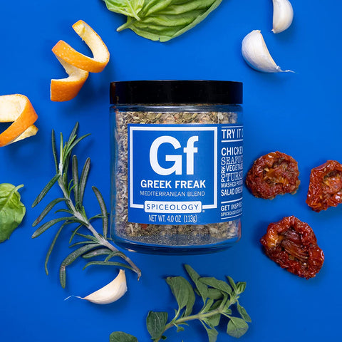 Image of - Greek Freak Mediterranean Spice Blend - All-Purpose Rubs, Spices and Seasonings - Use On: Chicken, Chickpeas, Beef, Seafood, Pork, Vegetables, Turkey, Potatoes and Salad Dressing - 4 Oz