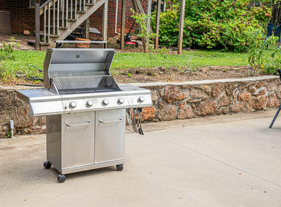 Monument Grills Larger 4-Burner Propane Gas Grill Stainless Steel Heavy-Duty Cabinet Style with BBQ Cover(2 Items)
