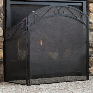 Sunnydaze Elegant Scrolling Design Steel 3-Panel Fireplace Screen with Black Powder-Coated Finish