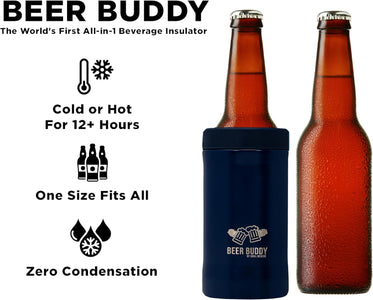 Grill Rescue Insulated Drink Buddy Can Holder – Vacuum-Sealed Stainless Steel – Beer Bottle Insulator for Cold Beverages – Thermos Cooler Suited for Any Size Drink - One Size Fits All (Matte Blue)