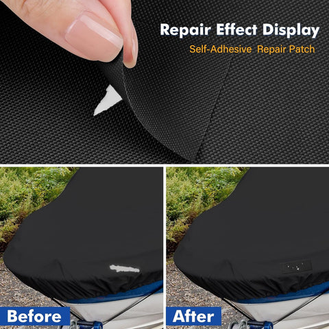 Image of 600D Boat Cover Patch Repair Kit, 15" X 5" Canvas Patch Repair Kit for Repairing Boat Cover, Pool Cover, RV Cover, BBQ Cover, Waterproof Heavy Duty Self-Adhesive Patches, Black, 2Pcs