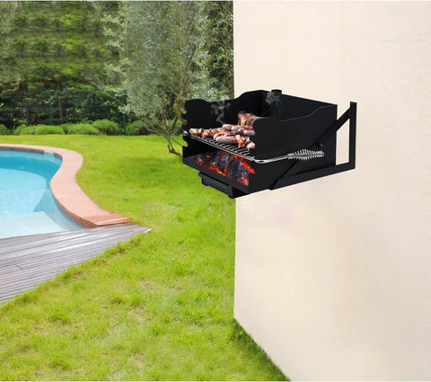 Image of Park-Style Charcoal Grill, Heavy Duty Steel Outdoor BBQ Park Grill with Stainless Steel Cooking Grate and Post for Backyard or Camping, Black