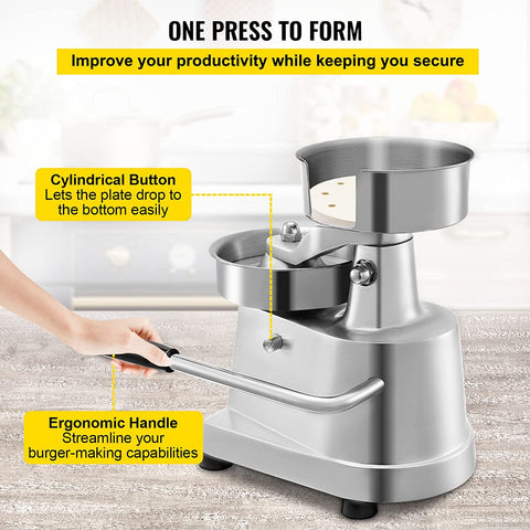 Image of VBENLEM Commercial Hamburger Patty Maker 150Mm/6Inch Stainless Steel Burger Press Heavy Duty Hamburger Press Meat Patty Maker Hamburger Forming Processor with 1000 Pcs Patty Papers