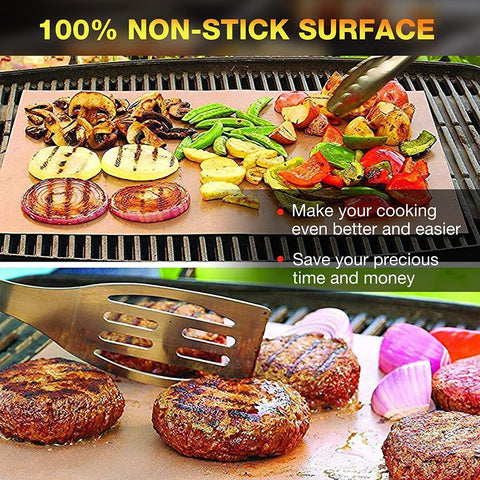Image of Grill Mats for Outdoor Grill BBQ Grill Mat Set of 3 Nonstick Copper Grill Mat Heavy Duty Reusable Barbecue Grill Sheets BBQ Accessories Grill Tools Works on Electric Grill Gas Charcoal RV Camping