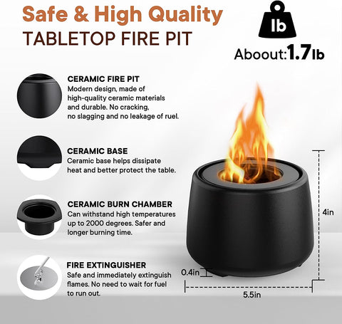 Image of Ceramic Tabletop Fire Pit, Portable Ethanol Fire Pit, Fire Bowl, Mini Fire Pit Rubbing Alcohol Fireplace Table Top Fire Pit Bowl Long Burning Smokeless Housewarming Gift with Indoor & Outdoor & Garden