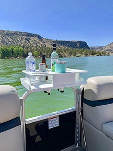 Bar Boat Caddy Organizer - Pontoon Rail Mount | Portable Boat Table and Boat Bar, Pontoon Tables for Boats with Cup Holders, Boat Storage Accessories