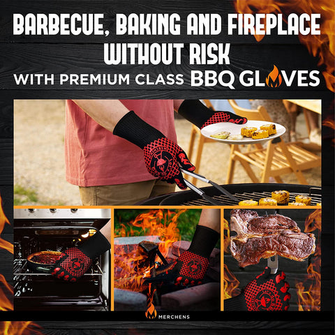 Image of Pro-Series BBQ Gloves - Heat Resistant Grill, Grilling, and Oven Gloves for Culinary Experts - Extreme Fireproof Protection, Silicone Grip, Extra Long Mitts - Indoor & Outdoor - with Protective Case