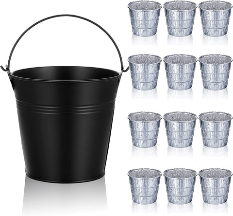 Image of Drip Grease Bucket Can with 12 Pieces Disposable Foil Liners Grills Bucket Liners Wood Pellet Grills Replacement for Camp Wood Pellet Grill BBQ Accessories (Black)