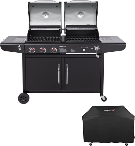 Image of Royal Gourmet ZH3002C 3-Burner 25,500-BTU Dual Fuel Cabinet Gas and Charcoal Grill Combo with Cover, Outdoor Barbecue, Black