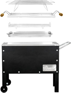 Grillcorp Caja China JUNIOR, Stainless Steel with Folding Legs Grill, Roasting Box - 2 in 1 System, Stainless Steel Grill, China Box Grill with Front Wheels, Black