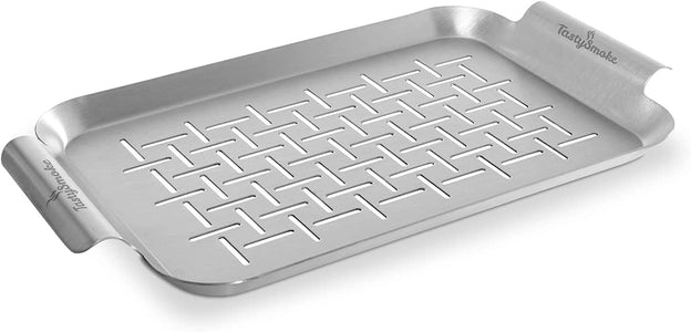 Tastysmoke® Premium Stainless Steel Grill Tray Usable as Vegetable Basket, Fish Grill Basket and Grill Tray for Skewers - Universally Usable and Particularly Durable Grill Pan - the Perfect Grill Accessory