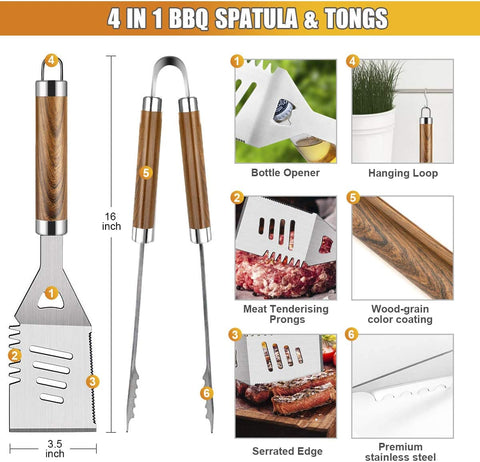 Image of Cifaisi BBQ Grill Utensils Set for Camping/Backyard, 38Pcs Stainless Steel Grill Tools Grilling Accessories with Barbecue Mats, Aluminum Case, Thermometer for Men Women