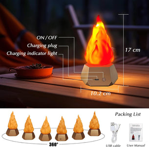 SINGCHUNGTE Night Lights, 1200Mah Flickering Flame Lamp, 3-Mode LED Fake Fire Lamp, Realistic Flameless Candles, USB Rechargeable Waterproof Night Light for Bedroom Party Christmas Camping Decoration