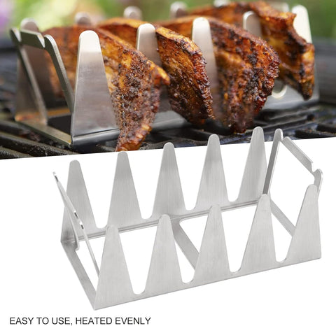 Image of Fdit BBQ Rack, Stainless Steel Holder, Stainless Steel Roasting Stand Portable Multifunctional BBQ Rib Rack for Gas Smoker or Charcoal Grill (#2)