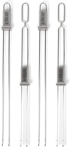 Image of Premium Barbecue Metal Skewers for Kabobs with Quick Release - Double Pronged, Stainless Steel Metal Skewers for Grilling - Kebab Skewers, Shish Kabob Skewers, Kabob Sticks, Veggies & More