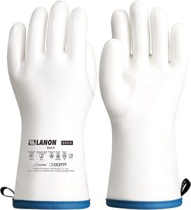 LANON Liquid Silicone Gloves, Heat Resistant Oven Gloves with Fingers, Food Grade, Waterproof, White, Large