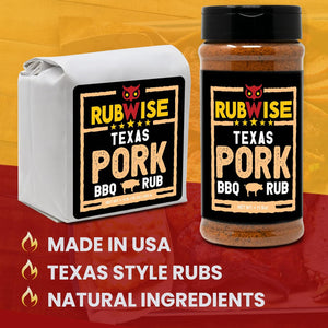 Texas Style Pork BBQ Rub by Rubwise | Meat BBQ Rubs and Spices for Smoking and Grilling | Dry Rubs | Pork Rib Rub Seasoning | Great on Pork Shoulder, Ribs, Tenderloin, Chops, Pork Butt (No MSG) (1Lb)