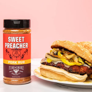 Fire & Smoke Society Sweet Preacher Pork Rub | BBQ Seasoning for Smoking and Grilling Meat | Pulled Pork Ribs Chops, Poultry, Chicken, Beef, Dry BBQ Rubs and Spices | Brown Sugar, Red Spices & Herbs | 11.9 Oz (2-Pack)