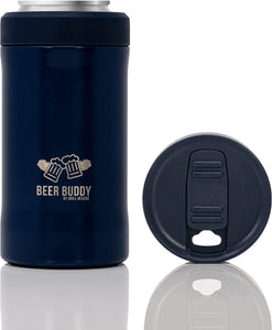 Grill Rescue Insulated Drink Buddy Can Holder – Vacuum-Sealed Stainless Steel – Beer Bottle Insulator for Cold Beverages – Thermos Cooler Suited for Any Size Drink - One Size Fits All (Matte Blue)