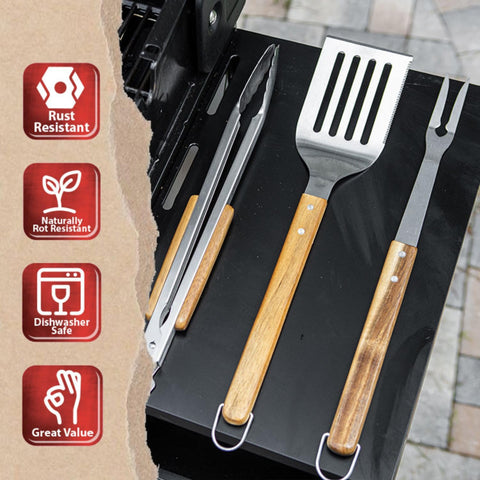 Image of BBQ-AID Pro BBQ Metal Spatula - 17" Barbecue Spatula Stainless Steel with Serrated Knife Edge -Solid & Sturdy Turner Spatula- Acacia Wood Handle- Heavy Duty Built to Last Kitchen Spatula