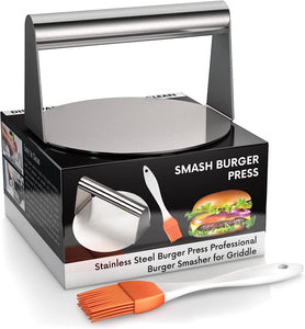 Tranquility Living Burger Press Smasher, 304 Stainless Steel 5.5 Inches round with Oil Brush, Non-Stick Patty Maker and Burger Press, Dishwasher Safe and Perfect for Every Kitchen