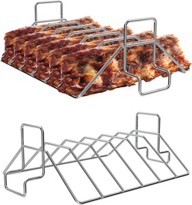 Easibbq Rib Rack, Turkey Roasting Rack for Big Green Egg, Stainless Steel Roasting Stand, Holds 6 Ribs for Grilling & Smoking, Roast Rack Dual-Purpose for Large/Xlarge BGE, 18" or Bigger Kamado Grill