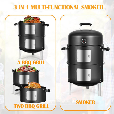 Image of SUNLIFER Portable Charcoal BBQ Grill: Outdoor Small Charcoal Grills with Meat Smoker Combo for Backyard Patio Barbecue | Outdoor Smoking | Camping BBQ | outside Cooking