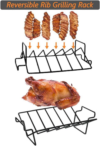 Image of Mikim Carbon Steel Roasting Rack for Grilling and Smoking, BBQ Rib Racks Turkey Racks, Extra Large 14" X 10", 1-Count