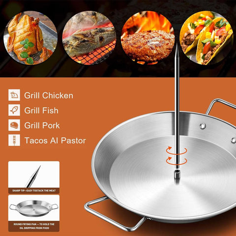 Image of Vertical Skewer Grill, Stainless Steel with 3 Removable Size Skewers (8-Inch, 10-Inch, and 12-Inch) for Al Pastor, Shawarma, and Chicken Skewers, Perfect for Tortilla Makers and Cowboy Grills