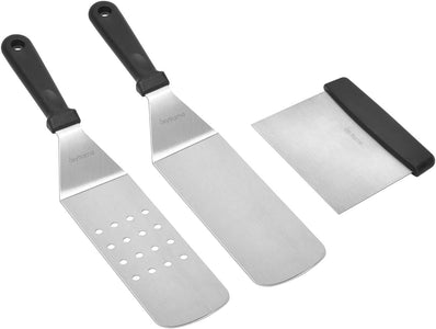 Skyflame 3 Piece Griddle Accessories Kit, Stainless Steel Professional Long BBQ Grill Spatula/Turner & Scraper Set for Flat Top Grill Hibachi Camping Cooking