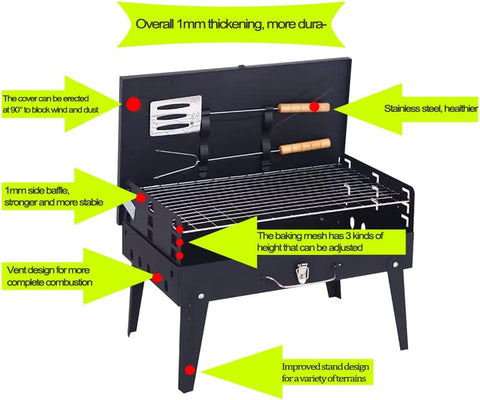 Image of Advanced Portable Charcoal Grill Outdoor Folding Barbecue Grill Comes with BBQ Toolbox Grill Barbecue Grill Stall