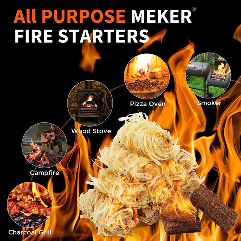 Image of MEKER Fire Starters - Natural Fire Starters for Fireplace, Campfires, Fire Pit, BBQ Grill, Wood Stove, All Weather Charcoal Starter, Wood Wool Firelighters & Odorless Fire Starter Eco Friendly