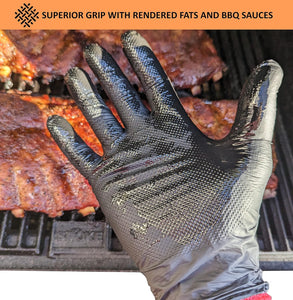 Black Disposable BBQ Grill Gloves Kit - 50 Heavy Duty Textured Grip and 2 Heat Resistant Reusable Liners Meat Pulling