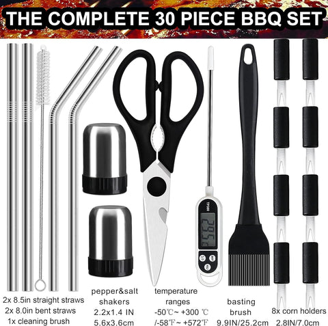 Image of 31PC BBQ Grill Accessories Set, Heavy Duty BBQ Tools Set for Men & Women Gift, Grill Utensils Kit with Scissors, Grilling Accessories with Storage Bag for Smoker, Camping Barbecue